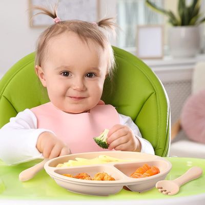 Good price Non Slip Practical Silicone Feeding Bib , Portable Silicone Childrens Plates online