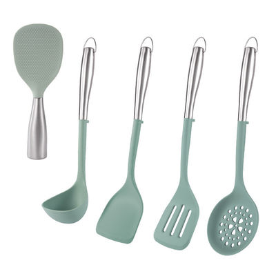 Good price 5Pcs Non-stick Kitchen Utensil Silicone Cooking Utensil Set Silicone Cookware Kitchen Tools Gift with Stainless Handle online