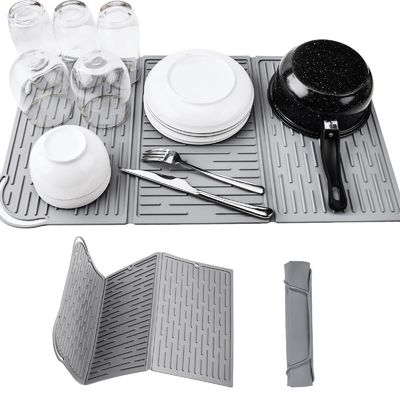 Good price Silicone Collapsible Trifold Dish Drying Mat For Kitchen Counter Extra Large Dish Drainer Mat Compact &Foldable Design online