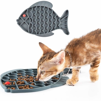 Good price Cat Puzzle Feeder Fish Shape Silicone Lick Treat Mat for Healthy Eating and Licking online