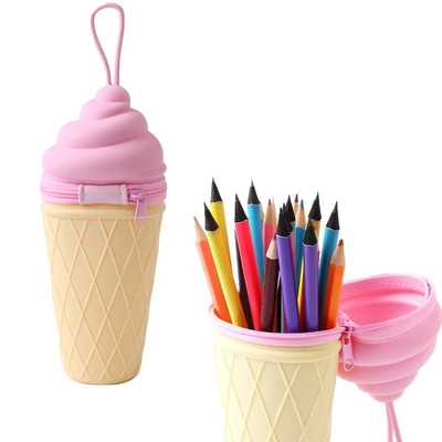 Good price Cute Ice Cream Silicone Pencil Pen Case Pencil Pouch Stationery Pen Holder For Students School Supplies Christmas Gift online