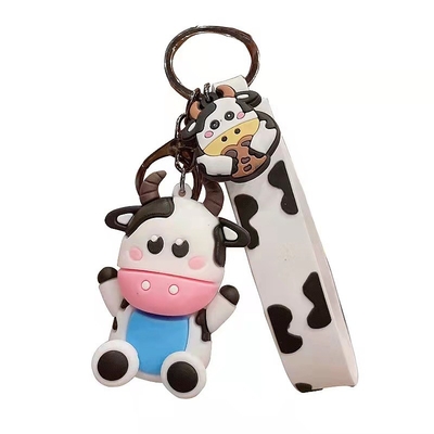 Good price Personalized 3D Silicone Cow Animal Keyrings Pendant Keychain for Purse and Backpack online