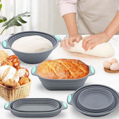 Good price 9.5 Inch Food Grade Silicone BPA-Free Banneton Basket Set for Artisan Bread Proofing with Oval & Round Foldable Bowls online