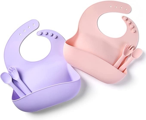 Good price PVC Free Odorless Silicone Dinnerware Set Bib With Food Catcher Waterproof online