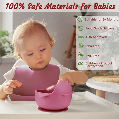 Good price Washable girls Silicone Dinnerware Set Pink Bib Reusable Tasteless online