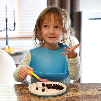 Good price Nontoxic Odorless Silicone Baby Bib , Shatterproof Silicone Bib Catcher online