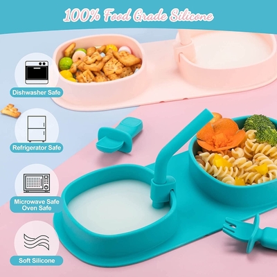 Good price FDA Microwaveable Silicone Dinnerware Set , Odorless Suction Plates With Lids online