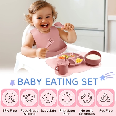 Good price Lightweight Silicone Dinnerware Set Bib And Plate Adjustable For Toddler online
