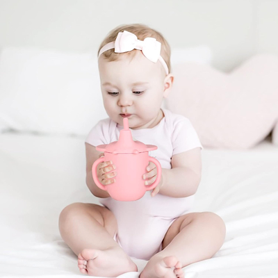 Good price Silicone Training Sippy Cups With Straw Lid And Non Slip Handles Spill Proof Trainer Cup Transition Cup online