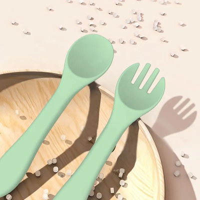 Baby Nontoxic Silicone Kitchen Product Fork And Spoon Practical