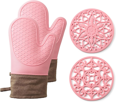 Good price Silicone Heat Resistant Oven Mitts And Pot Holders Sets BBQ Baking Gloves Silicone Kitchen Household Utensil Tools online