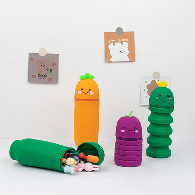 Cute Silicone Pencil Holder Girls Boys Storage Bag Students Stationery