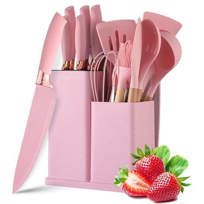 Good price 19pcs Non-Stick Silicone Cooking Kitchen Utensils Spatula Set With Holder, Wooden Handle Silicone Kitchen Gadgets online