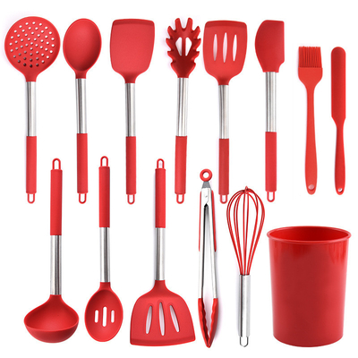 Good price 14 Pieces Kitchen Cooking Silicone Utensils Set with Stainless Steel Handle Kitchen Tools Set for Nonstick Cookware online