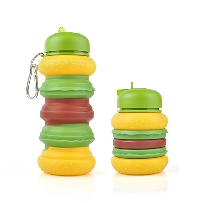 Doughnut Collapsible Water Bottle For Kids 19oz BPA Free Leakproof Silicone Rainbow Water Bottles For School Students