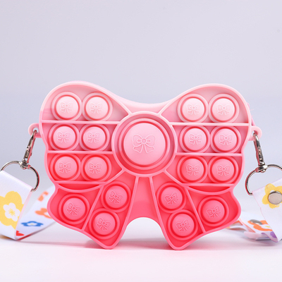 Fidget Pop Purse Bow Girls Purse Easter Gift Sensory Fidget Toy Silicone Cross Body Kids Purse Pencil Case Makeup Bag