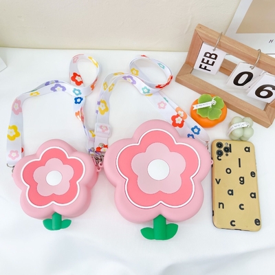 Flower Silicone Round Pencil Case Makeup Bag School Supplies Crossbody Purse Bag Handbag Shoulder Bag Christmas Gifts