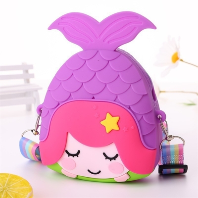 Mermaid Kids Crossbody Bag Coin Purse Silicone Shoulder Bag Handbag With Wide Adjustable Strap Makeup Bag Big Pop Purse