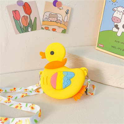 Cartoon Small Crossbody Bag For Teen Girls Silicone Bunny Duck Purse Handbag Kids Waterproof Shoulder Bag Makeup Bag