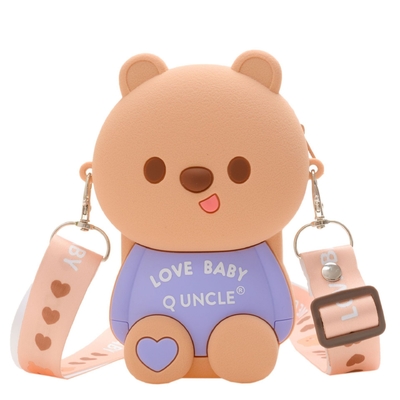 Bear Lightweight Silicone Pencil Case For Durable Stationery Storage Crossbody Shoulder Purse Bag Cute Mini Handbag