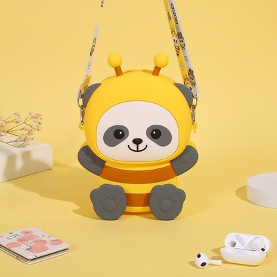 Cartoon Bee Silicone Coin Bag  Makeup Bag Crossbody Shoulder Bag Handbag For Kids Pencil Pouch Case School Supplies
