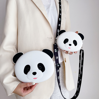 Panda Durable Silicone Pencil Case For Kids Crossbody Purse Bag Shoulder Handbag Coin Wallet Bag Makeup Storage Bag