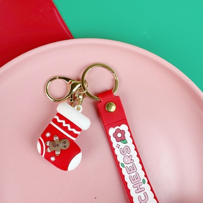 Good price Cute Christmas Silicone Bag Pendant Keychain Soft Kawaii Car Key Chain Charms For Women Men Christmas Birthday Kid Gifts online