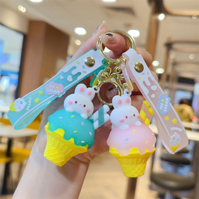 Good price Ice Cream Cute Rabbit Keychain Charms Silicone Stationery Style Purse Handbag Charms online