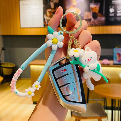 Harga yang bagus Keychain Silikon yang disesuaikan Aksesoris Bunga Kucing Cute Cartoon Soft Silikon Keychain Charms on line