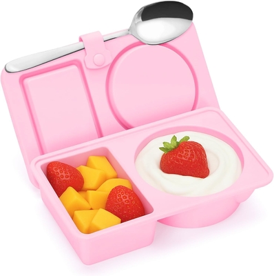 Silicone Reusable Snack Containers With Lids, 3 Pack Double/2 Compartment Snackle Box Container For Salad Sauce, Condiment Containers With Lids For Portion Control, Travel, Picnic