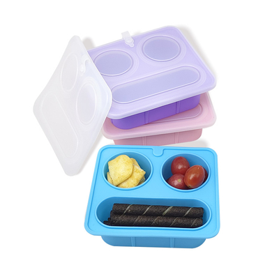 Blue Silicone Divided Snack Box with Lids BPA-Free Leak-Proof Eco-Friendly Microwave Dishwasher Safe for Kids Adults OEM