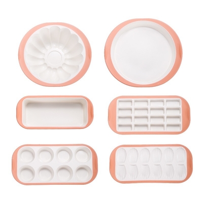 Silicone Baking Pan Set - 6PCS Stackable Non-Stick Bakeware Set With Grips & Metal Reinforced Frame: Round Cake Pan, Square Baking Pan, Bread Loaf Pan, & Muffin Molds