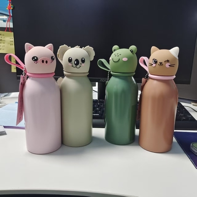 Eco-Friendly Stainless Steel Water Bottle with Animal Head Lid for Kids