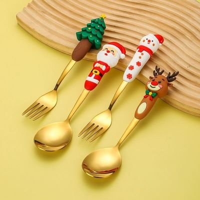Custom Silicone Christmas Spoon & Fork Set – Food-Grade Silicone + 304 Stainless Steel | Holiday Cartoon Cutlery For Kids & Gifts