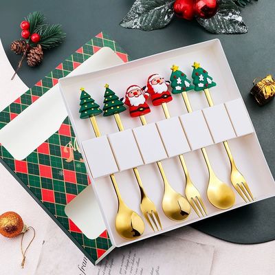 Custom Long-Handle Silicone Christmas Spoon & Fork Set – Food-Grade Silicone + 304 Stainless Steel | Holiday Cartoon Cutlery for Kids & Adults