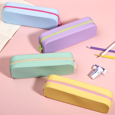 Good price Round Silicone Pencil Box 14.5x11x4cm Lightweight 110g Durable Portable Storage Case for Office School and Art Supplies online