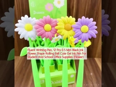 Fluent Writting Pen, 12 Pcs 0.5 Mm Black Ink Flower Shape Rolling Ball Cute Gel Ink Pen For Student And School Office Supplies (Flower)